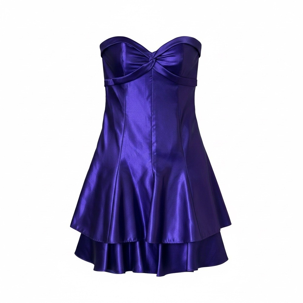 VINTAGE 90s Jessica McClintock Gunne Sax Purple Satin Strapless Mini Dress 7